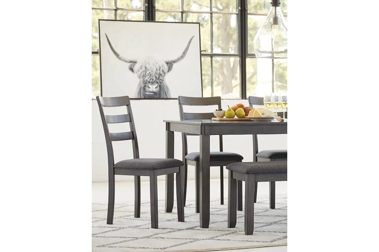 Bridson Gray Dining Table and Chairs with Bench (Set of 6)